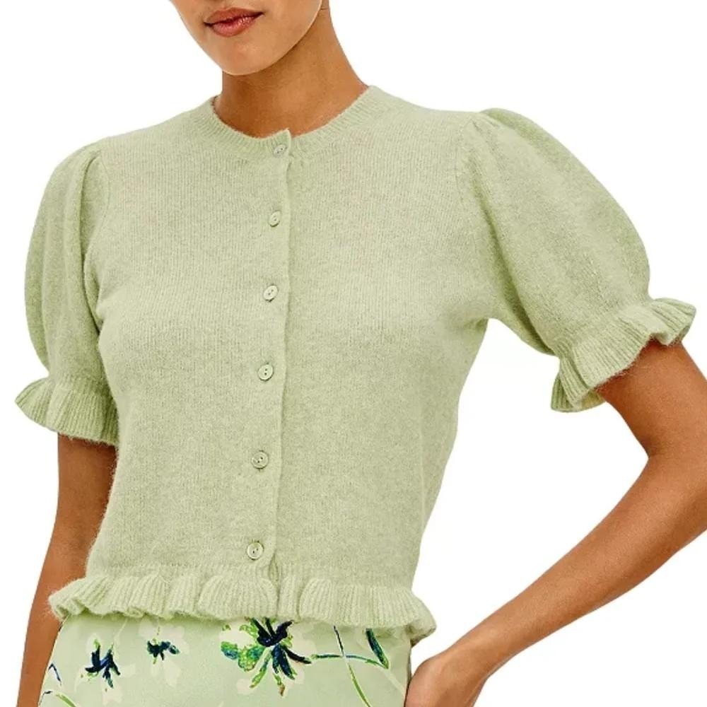 Rails Lora Short Sleeve Cardigan Mint Julep Green Blend Ruffle Hem S NEW